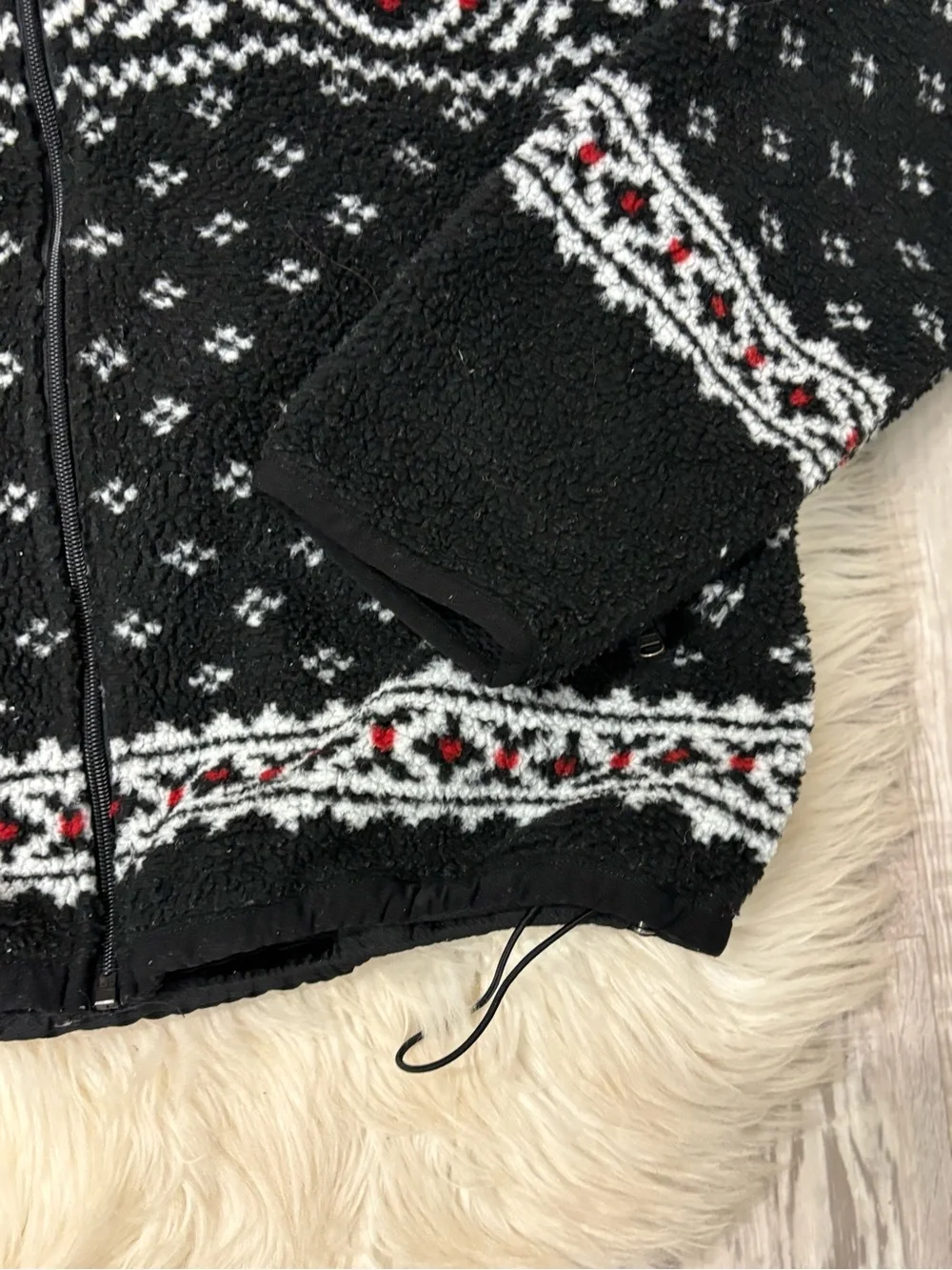 Vintage Polo by Ralph Lauren Black Fair Isle Zip-Up Sweater Jacket sz Large